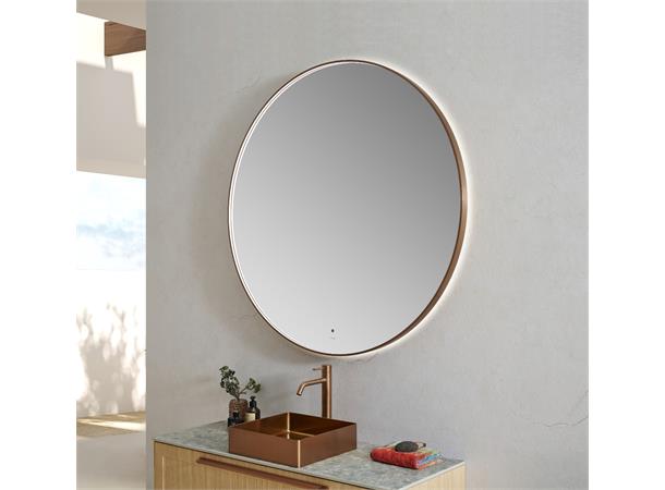 Minori 120 - Kobber Børstet Rundt speil med ramme og backlight