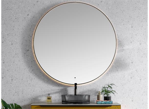 Minori 120 - Gunmetal Rundt speil med ramme og backlight