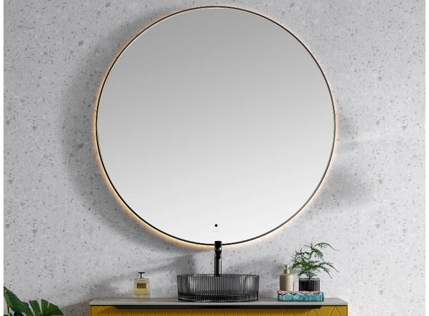 Minori 120 - Gunmetal Rundt speil med ramme og backlight 