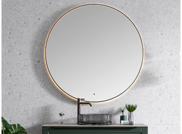 Minori 120 - Gunmetal Rundt speil med ramme og backlight 