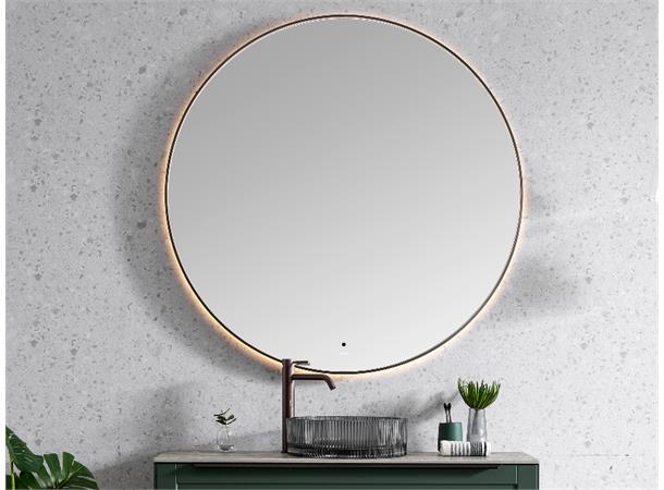 Minori 120 - Gunmetal Rundt speil med ramme og backlight