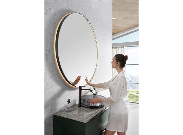 Minori 120 - Gunmetal Rundt speil med ramme og backlight