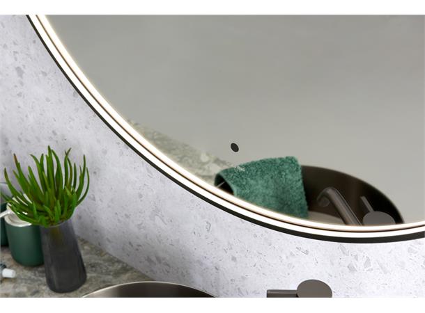 Minori 120 - Gunmetal Rundt speil med ramme og backlight