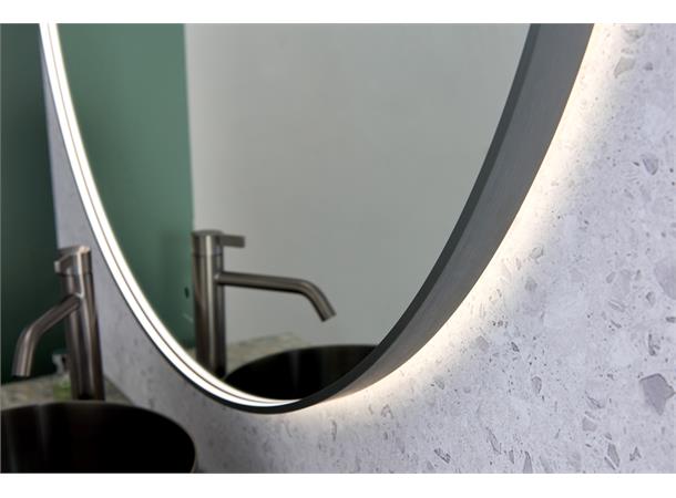 Minori 120 - Gunmetal Rundt speil med ramme og backlight