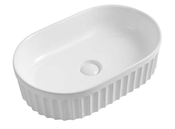 Pagano Oval - Hvit Matt Bolleservant med riller i porselen 