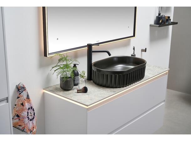 Pagano Oval - Sort Matt Bolleservant med riller i porselen 