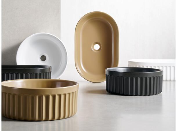 Pagano Oval - Sort Matt Bolleservant med riller i porselen 