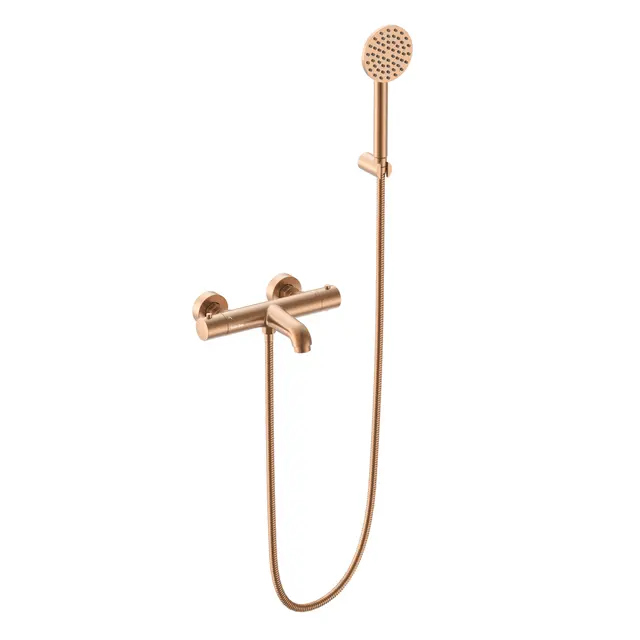 Benino - Kobber Børstet Badekarsarmatur med hånddusj 