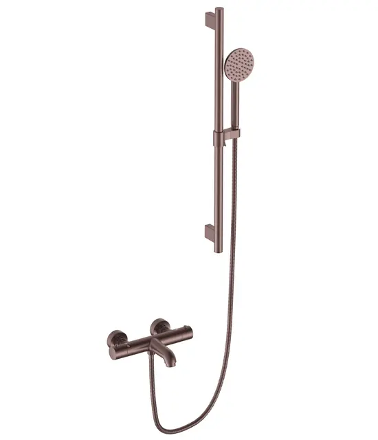 Benino Badekarsett - Bronse Matt Baderkarsarmatur med glidestang 