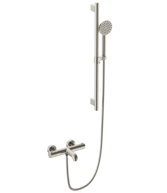 Benino Badekarsett - Børstet Stål Baderkarsarmatur med glidestang 