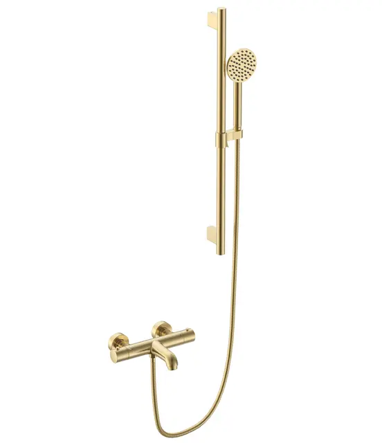 Benino Badekarsett - Gull Børstet Baderkarsarmatur med glidestang 