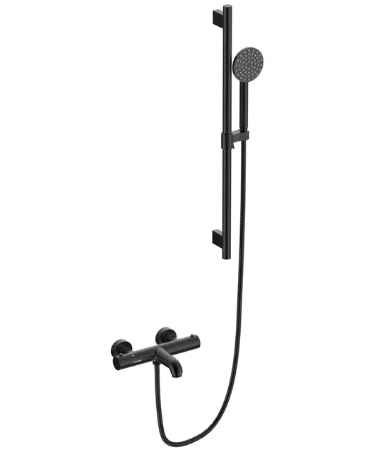 Benino Badekarsett - Sort Matt Baderkarsarmatur med glidestang 