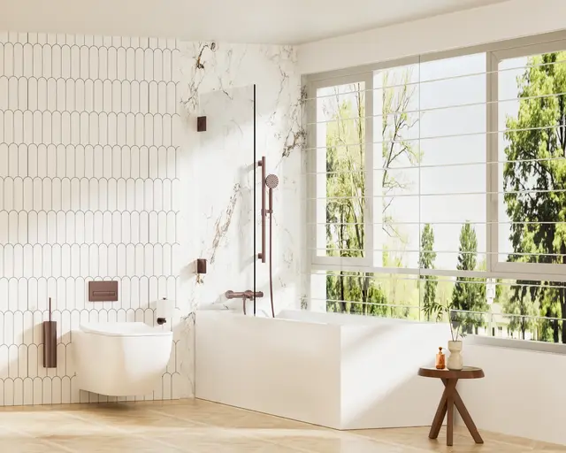 Benino Badekarsett - Gull Børstet Baderkarsarmatur med glidestang 