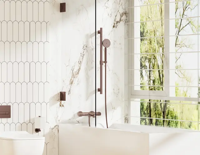 Benino Badekarsett - Bronse Matt Baderkarsarmatur med glidestang 