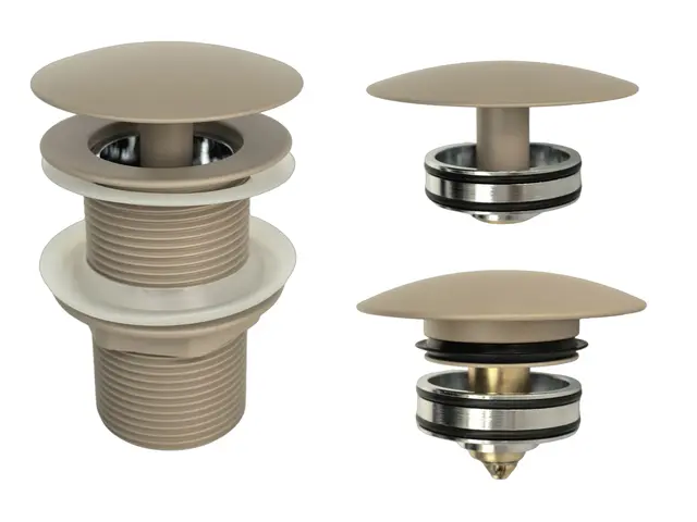 Bunnventil Lang - Beige Matt Tvangsåpen/klikkventil med EasyClean 