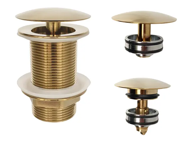 Bunnventil Lang - Gull Tvangsåpen/klikkventil med EasyClean 