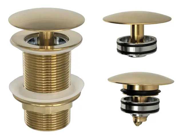 Bunnventil Lang - Gull Børstet Tvangsåpen/klikkventil med EasyClean 