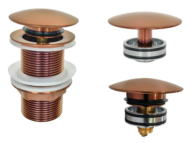 Bunnventil Lang - Kobber Tvangsåpen/klikkventil med EasyClean 