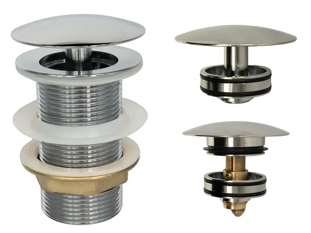 Bunnventil Lang - Krom Tvangsåpen/klikkventil med EasyClean 