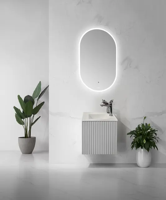 Sorrento Slim - Matt hvit Småmøbel med hvit glasservant 