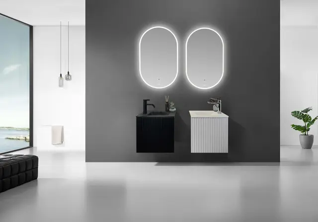 Sorrento Slim - Matt Sort Småmøbel med sort glasservant 