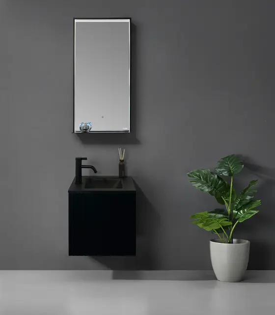 Sorrento Slim - Matt Sort Småmøbel med sort glasservant 