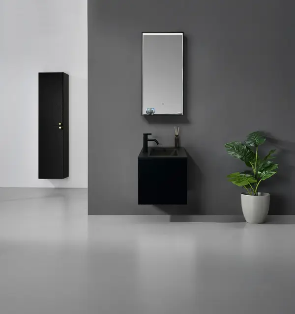 Sorrento Slim - Matt Sort Småmøbel med sort glasservant 