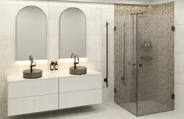 Frascati - Bronse Matt Høyt buet speil med underlys 