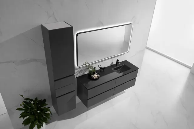 Maranello 150 - Sort Børstet Speil m/ramme, backlight og Ghost 