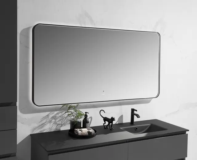 Maranello 150 - Sort Børstet Speil m/ramme, backlight og Ghost 