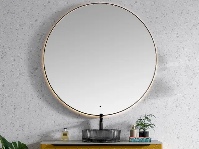 Minori 120 - Gunmetal Rundt speil med ramme og backlight 