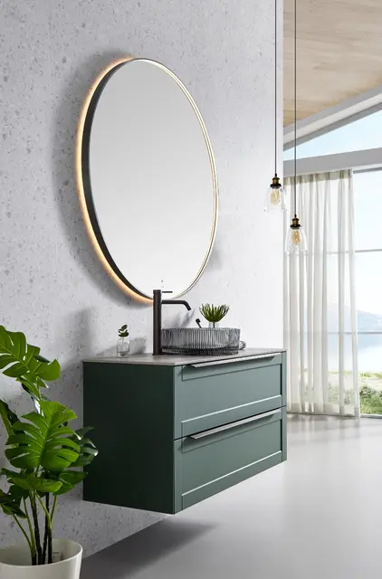Minori 120 - Gunmetal Rundt speil med ramme og backlight 