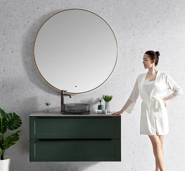 Minori 120 - Gunmetal Rundt speil med ramme og backlight 