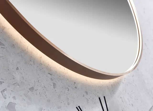 Minori 120 - Kobber Børstet Rundt speil med ramme og backlight 