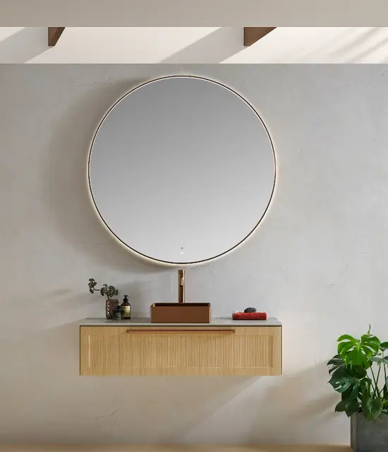 Minori 120 - Kobber Børstet Rundt speil med ramme og backlight 