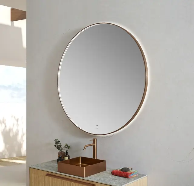 Minori 120 - Kobber Børstet Rundt speil med ramme og backlight 