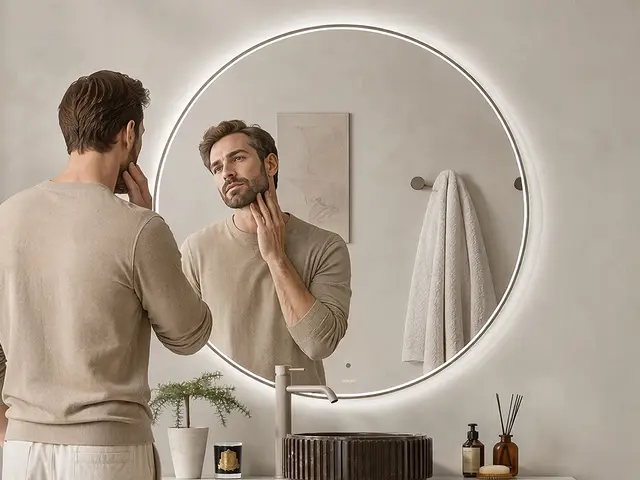Minori - Beige Matt Rundt speil m/ ramme i 2 størrelser 