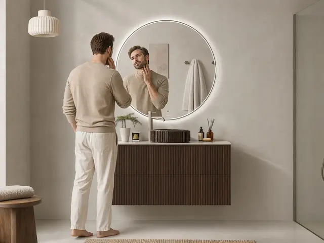 Minori - Beige Matt Rundt speil m/ ramme i 2 størrelser 