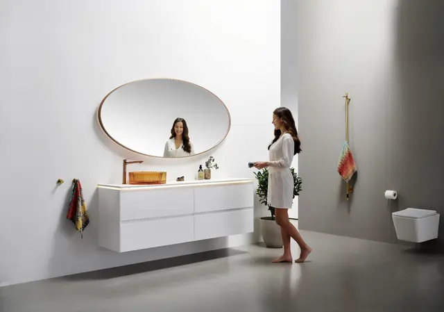 Tropea - Kobber Børstet Ovalt speil med ramme og backlight 