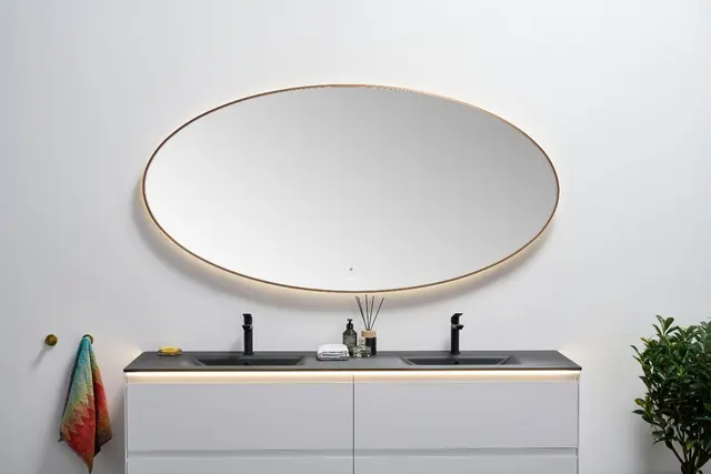 Tropea - Kobber Børstet Ovalt speil med ramme og backlight 