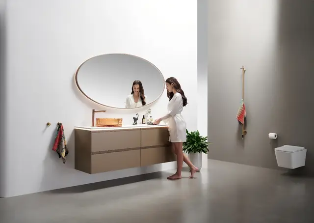 Tropea - Kobber Børstet Ovalt speil med ramme og backlight 