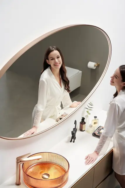 Tropea - Kobber Børstet Ovalt speil med ramme og backlight 