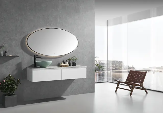 Tropea - Sort Børstet Ovalt speil med ramme og backlight 