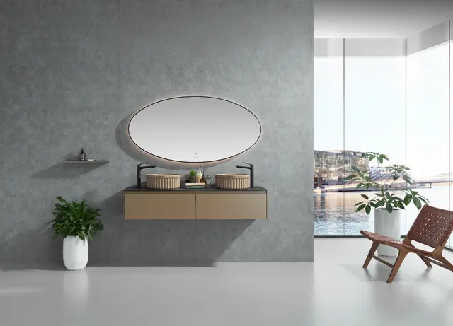 Tropea - Sort Børstet Ovalt speil med ramme og backlight 