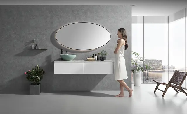 Tropea - Sort Børstet Ovalt speil med ramme og backlight 