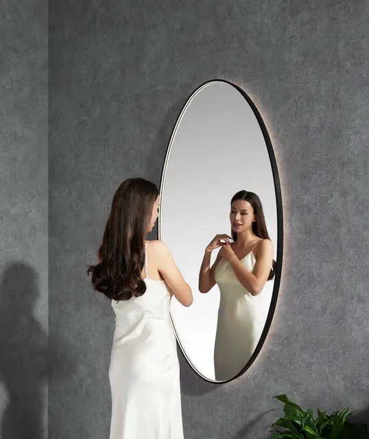 Tropea - Sort Børstet Ovalt speil med ramme og backlight 