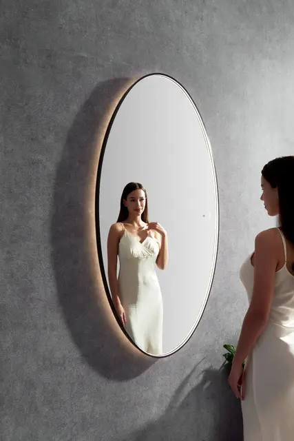 Tropea - Sort Børstet Ovalt speil med ramme og backlight 