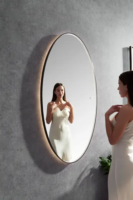 Tropea - Sort Børstet Ovalt speil med ramme og backlight 