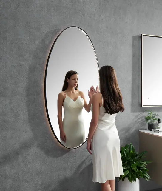 Tropea - Sort Børstet Ovalt speil med ramme og backlight 