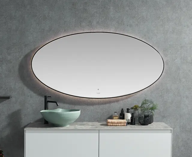 Tropea - Sort Børstet Ovalt speil med ramme og backlight 